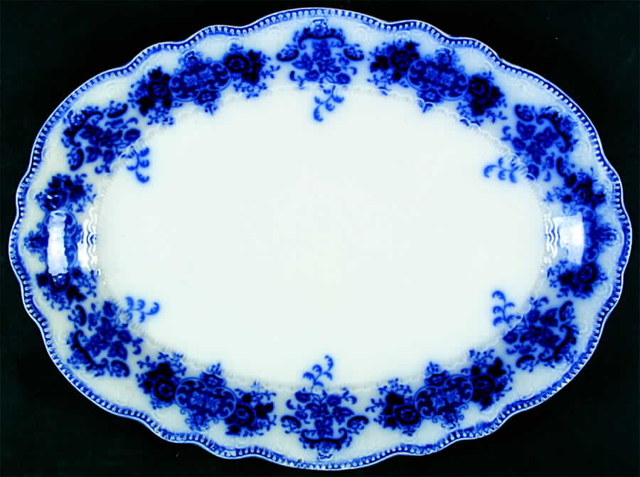 Clarence (Flow Blue, No Gold) 16" Oval Serving Platter by Grindley-1
