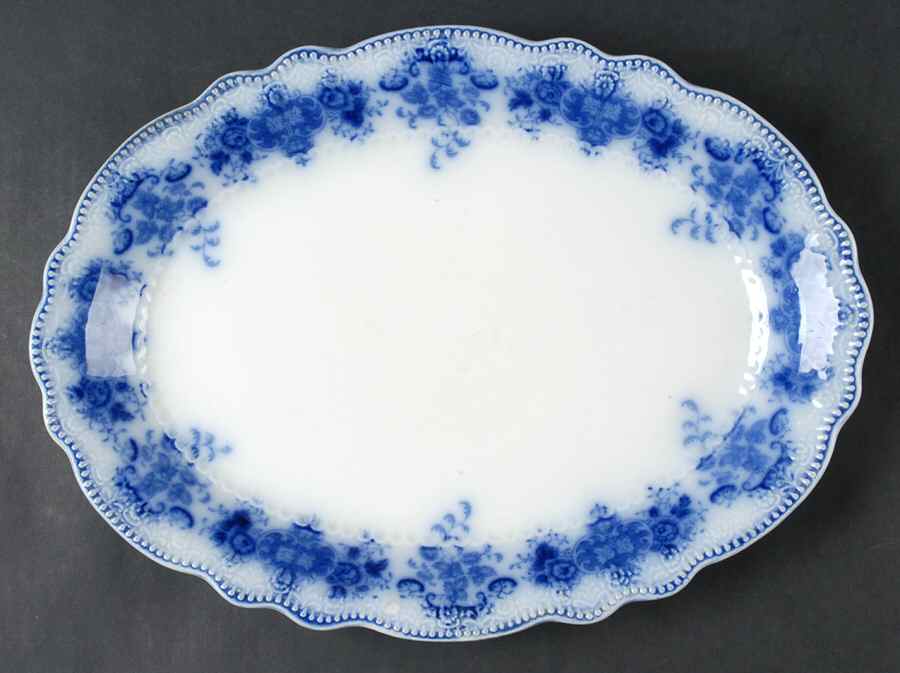 Clarence (Flow Blue, No Gold) 14" Oval Serving Platter by Grindley-1