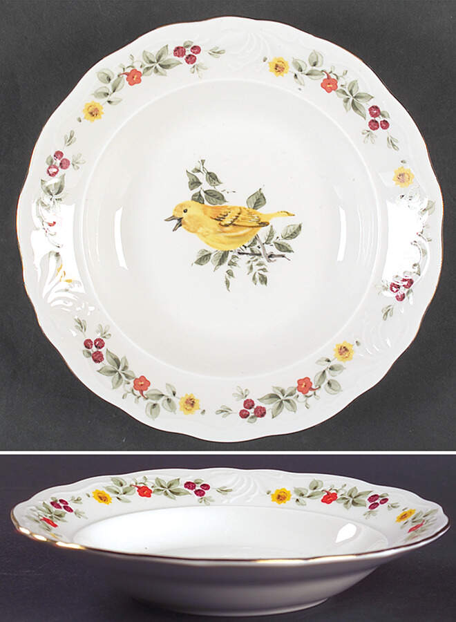 Songbirds (Floral & Fruit) Rim Soup Bowl by Gibson Designs-1