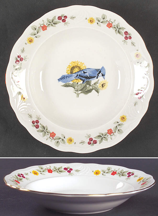 Songbirds (Floral & Fruit) Rim Soup Bowl by Gibson Designs-1