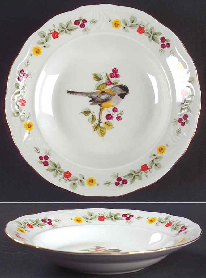Songbirds (Floral & Fruit) Rim Soup Bowl by Gibson Designs-1