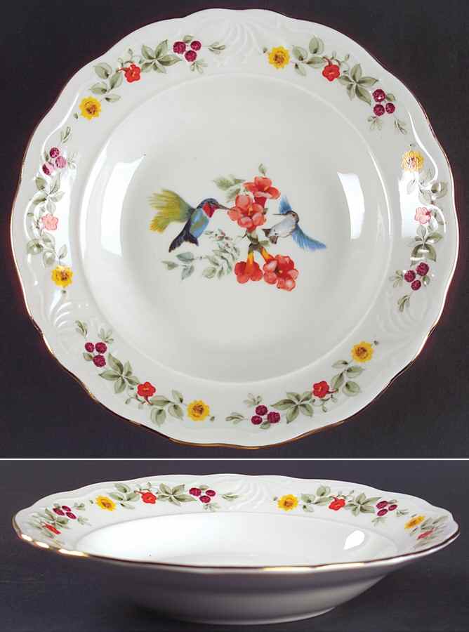Songbirds (Floral & Fruit) Rim Soup Bowl by Gibson Designs-1