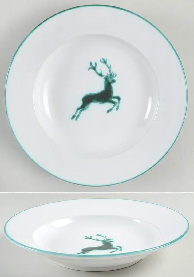 Wild Stag Green (Smooth, Rim) Large Rim Soup Bowl by Gmundner Austria-1