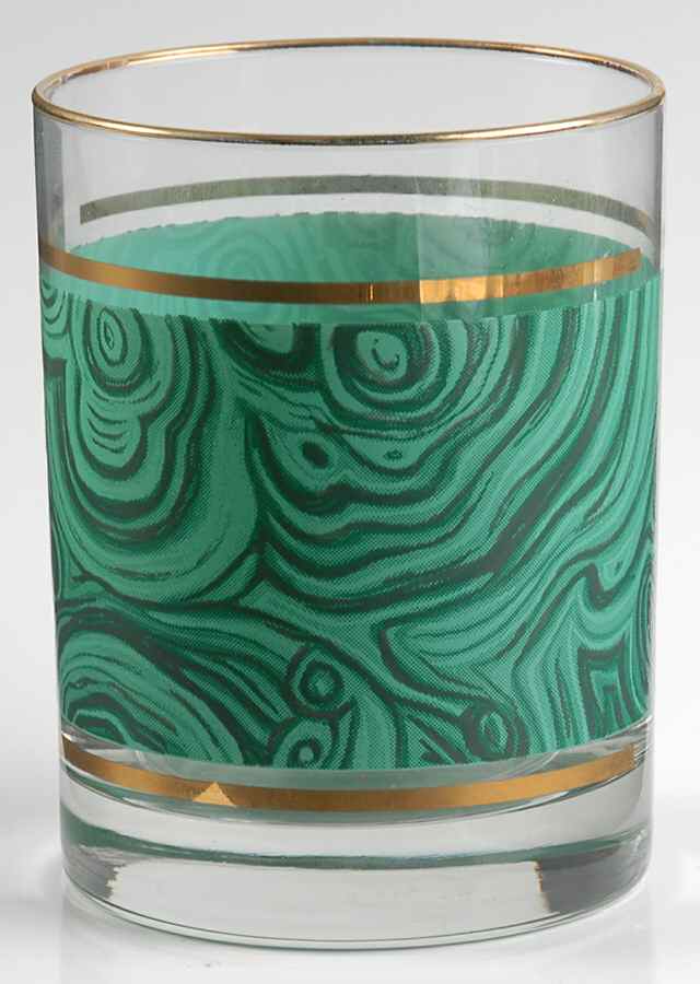 Malachite (Gold Trim) Glassware Double Old Fashioned by Gabbay-1