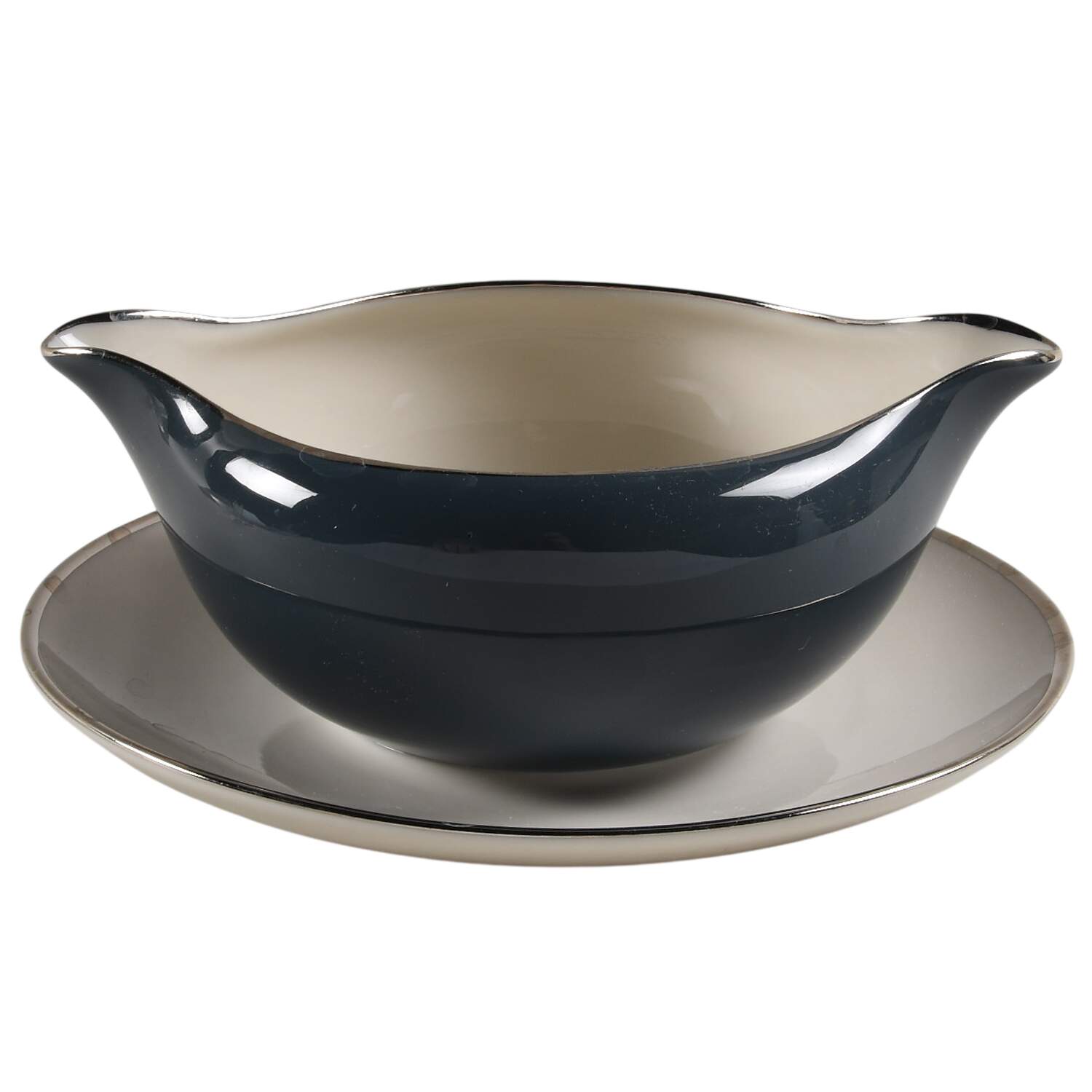 Contessa Peacock Blue (Coupe, Platinum) Gravy Boat with Attached Underplate by Gorham-1