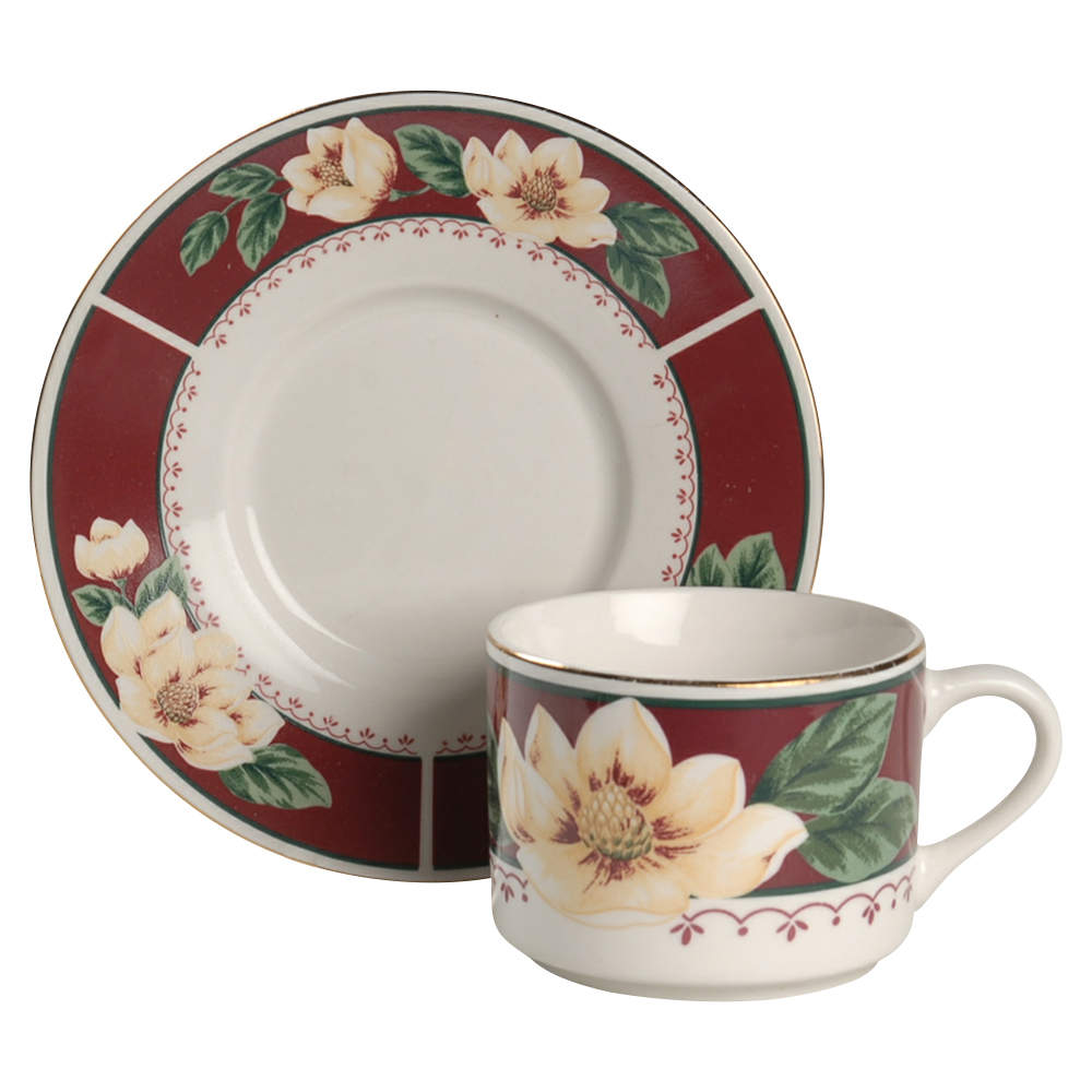 Sweet Magnolia Flat Cup & Saucer Set by Gibson Designs-1