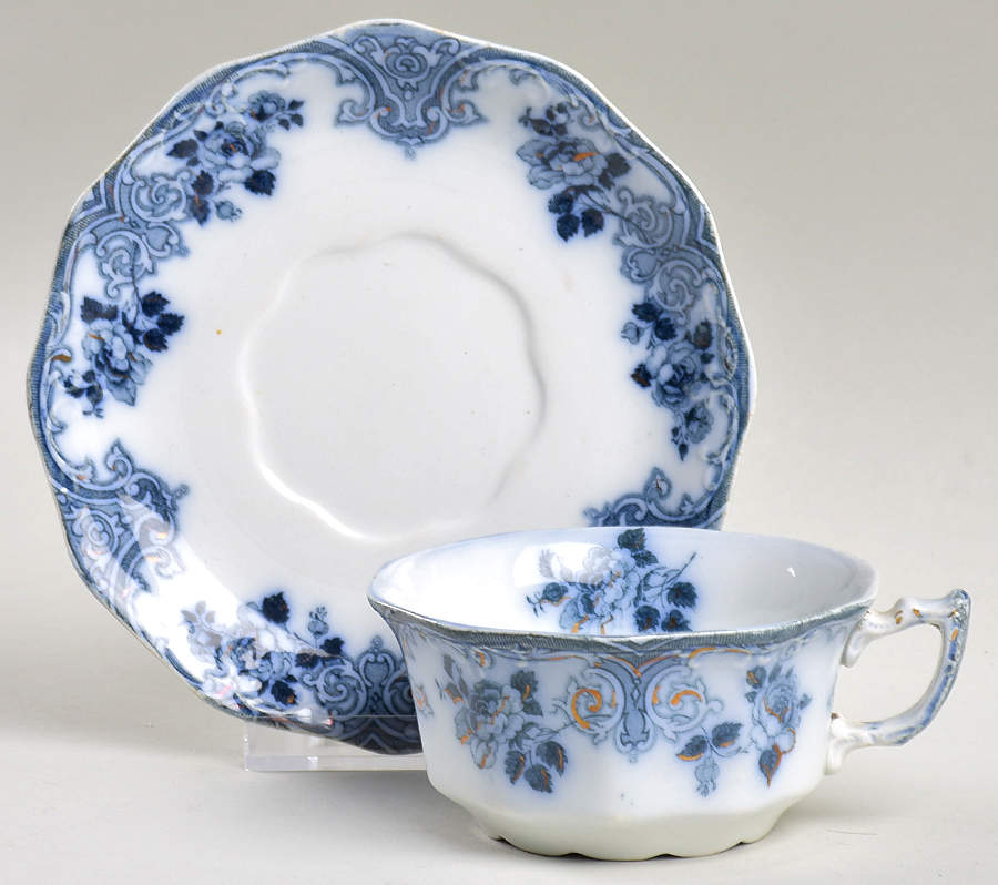 Merion Blue Green (Gold Accent) Flat Cup & Saucer Set by Grindley-1
