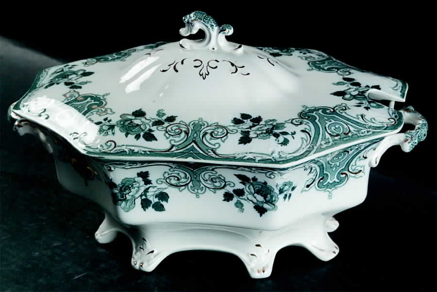 Merion Blue Green (Gold Accent) Tureen &  Lid by Grindley-1