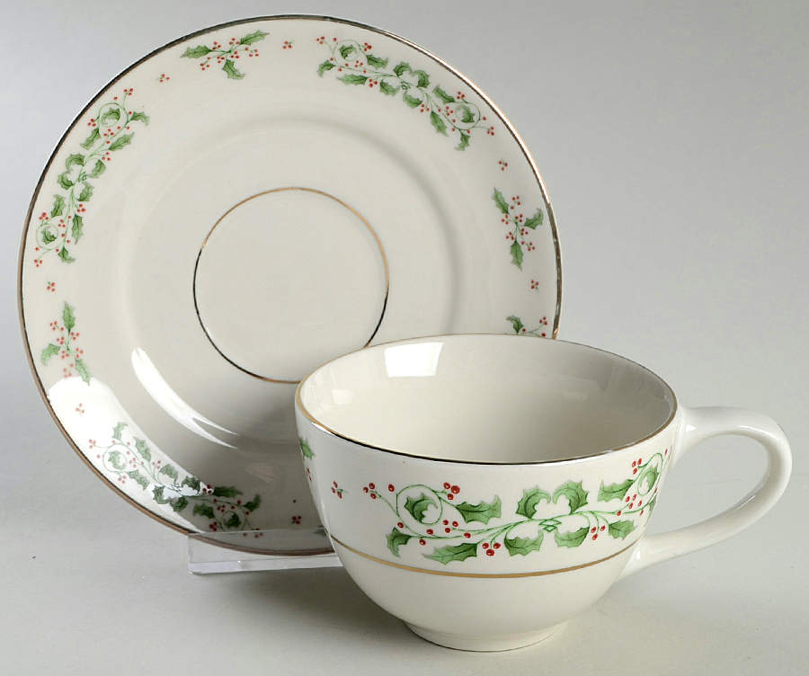 Holiday Charm Flat Cup & Saucer Set by Gibson Designs-1