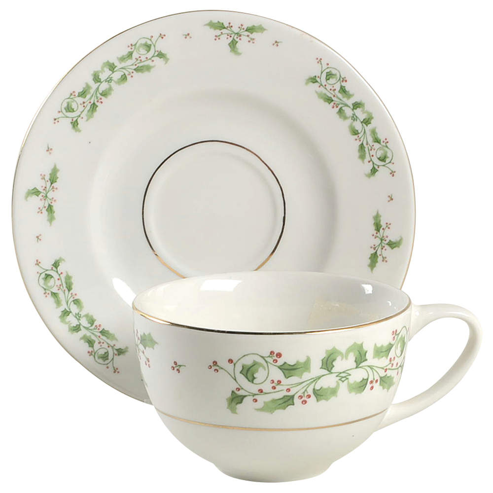Holiday Charm Flat Cup & Saucer Set by Gibson Designs-1