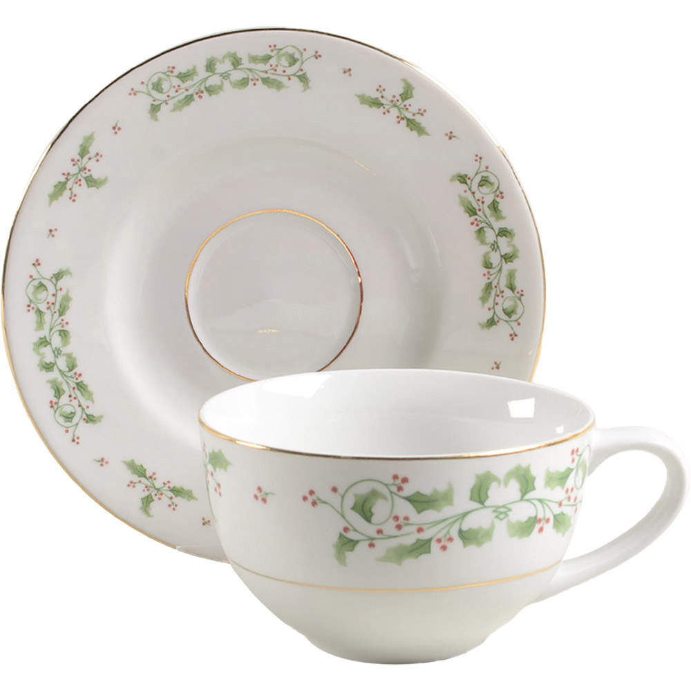 Holiday Charm Flat Cup & Saucer Set by Gibson Designs-1