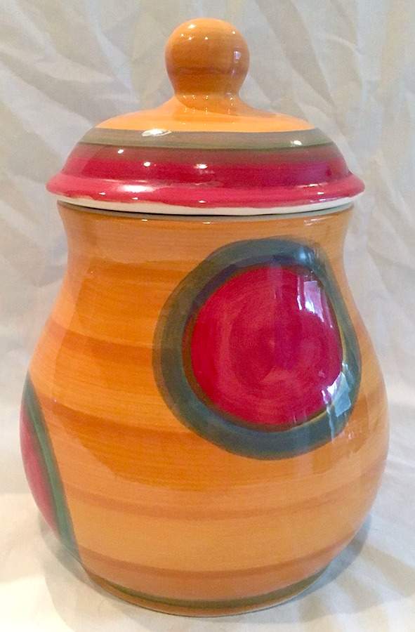 Creation Orange Cookie Jar & Lid by Gail Pittman-1