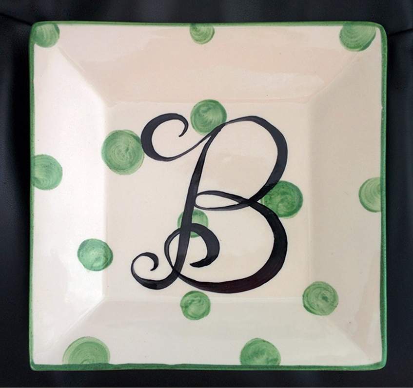 Monogram Green Square Salad Plate by Gail Pittman-1