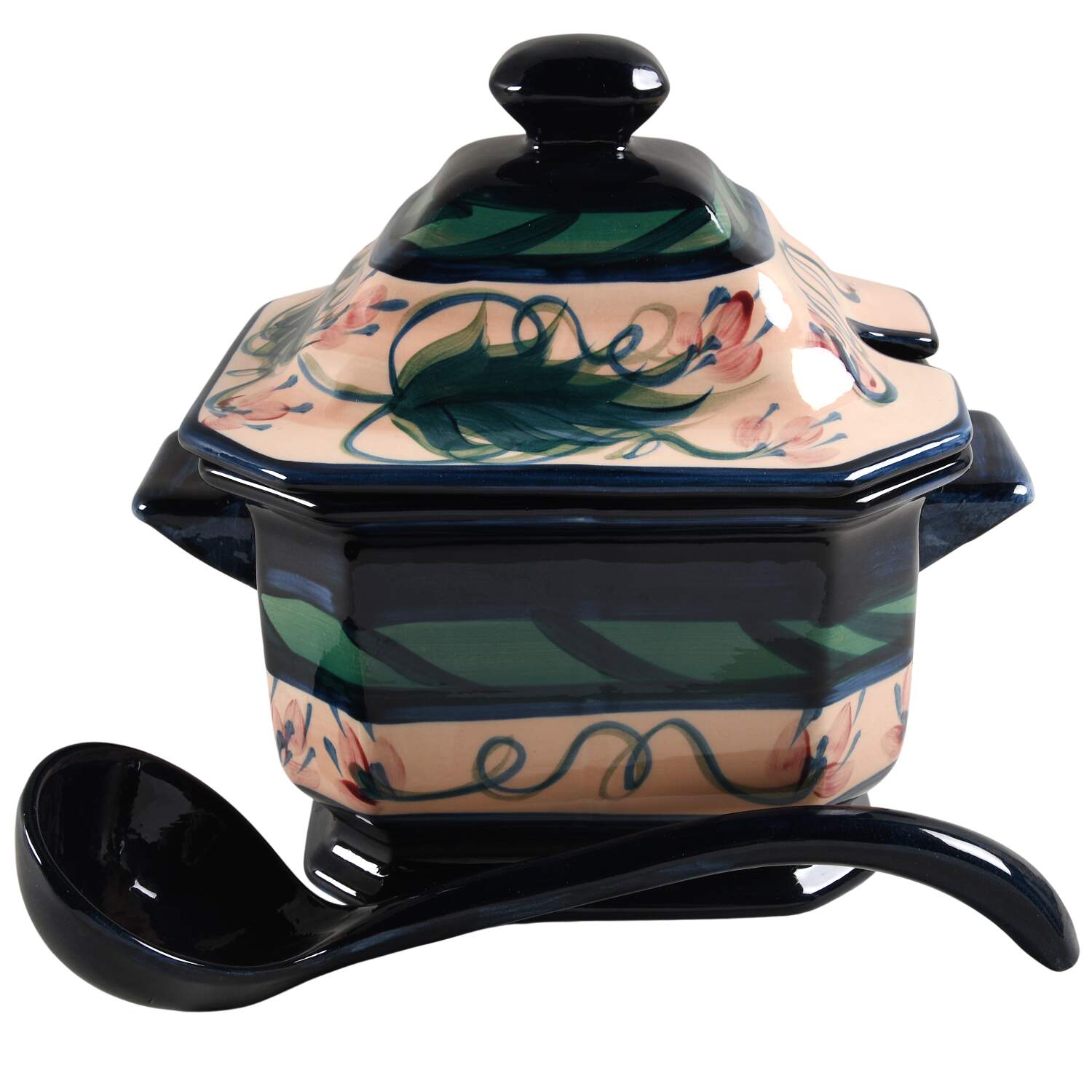 Light Blue Grapevine Tureen & Lid W/Ladle by Gail Pittman-1