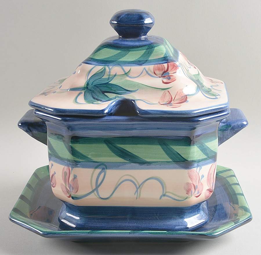Light Blue Grapevine Tureen & Lid W/Underplate by Gail Pittman-1