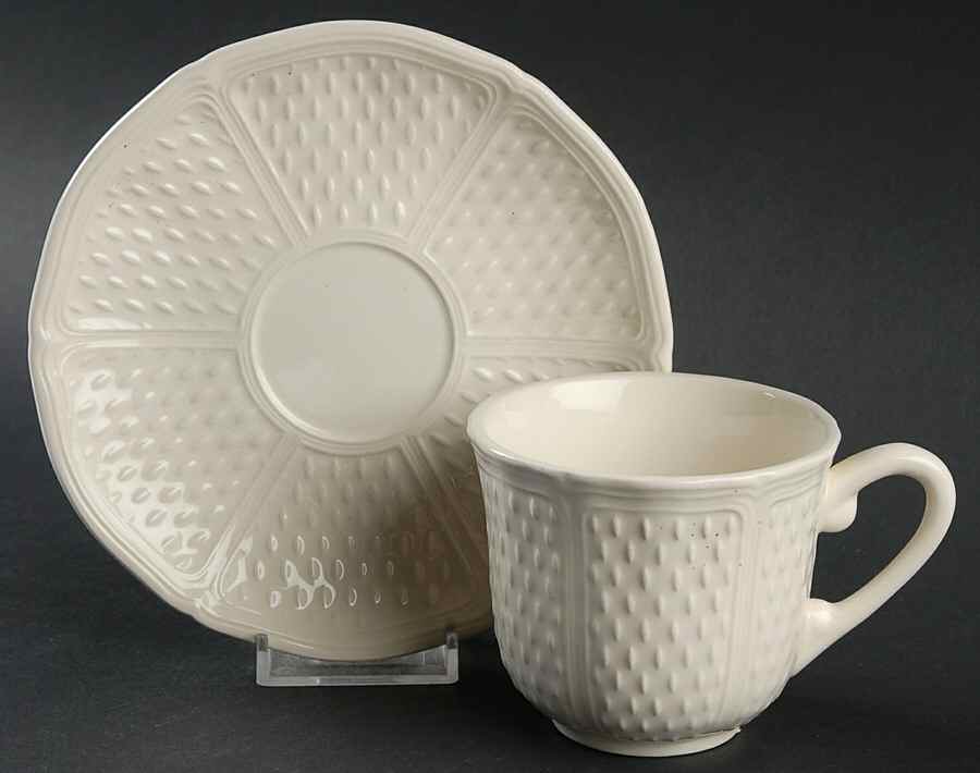 Pont Aux Choux (White) Flat Cup & Saucer Set by Faiencerie De Gien-1