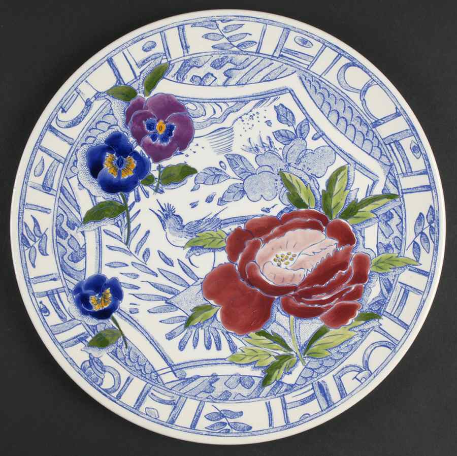 Oiseau Bleu Flowers Cake Plate by Faiencerie De Gien-1