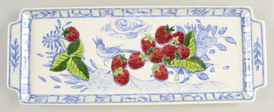 Oiseau Bleu Flowers Tray-Oblong 15" by Faiencerie De Gien-1