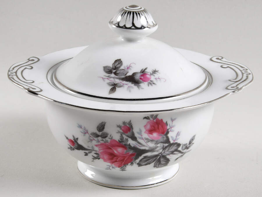 New Moss Rose (Platinum Trim) Sugar Bowl & Lid by Gold Coast-1