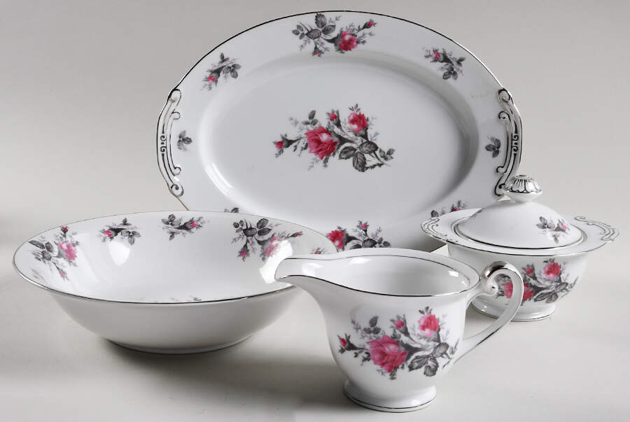 New Moss Rose (Platinum Trim) 5 Piece Hostess Set by Gold Coast-1