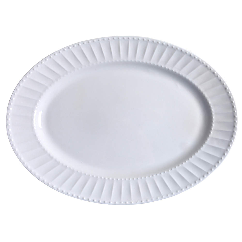 Regalia White 14" Oval Serving Platter by Gibson Designs-1