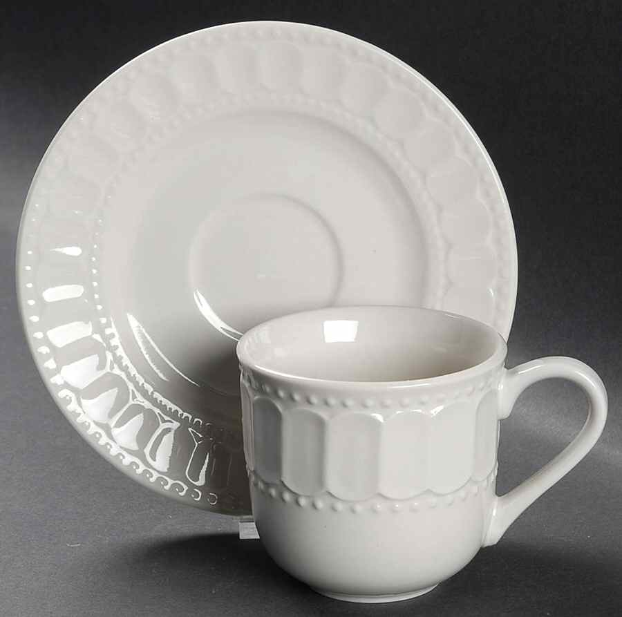 Regalia White Flat Cup & Saucer Set by Gibson Designs-1