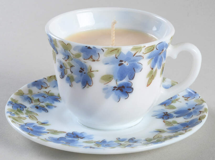 Floral Cascade Blue Scented Cup & Saucer Candle-Lavender  HC by Gibson Designs-1