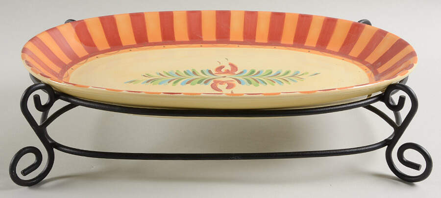 Siena 14" Oval Serving Platter & Metal Stand by Gail Pittman-1