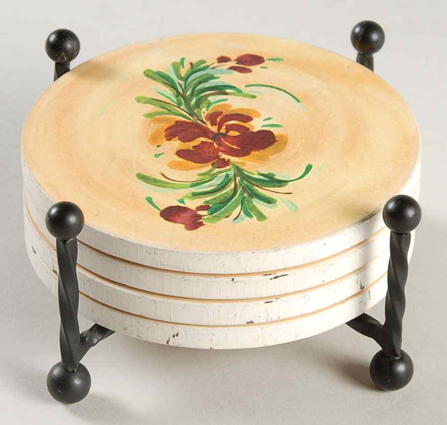 Siena Round (Thirsty) Stone Coaster with Holder - Set of 4 by Gail Pittman-1