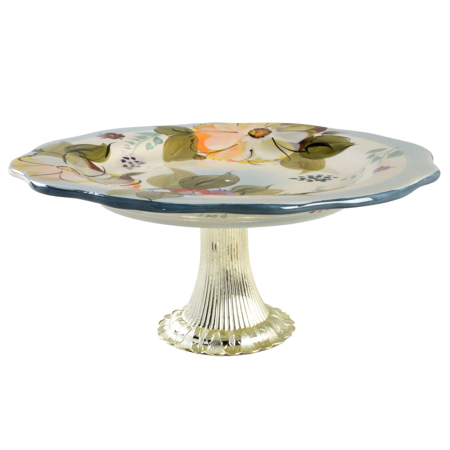 Crazy Daisies Cake Stand with 4"-5" Metal Pedestal  Hc by Gibson Designs-1