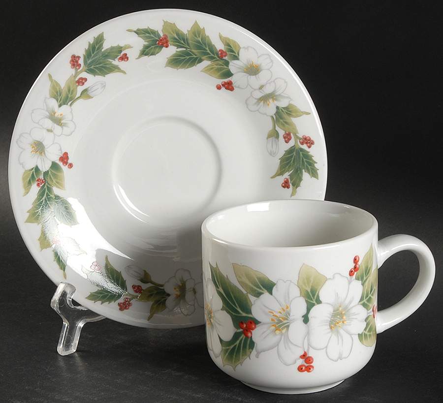 Christmas Melody Flat Cup & Saucer Set by Gibson Designs-1