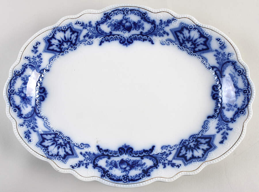 Alaska (Flow Blue, No Gold Ring) 16" Oval Serving Platter by Grindley-1