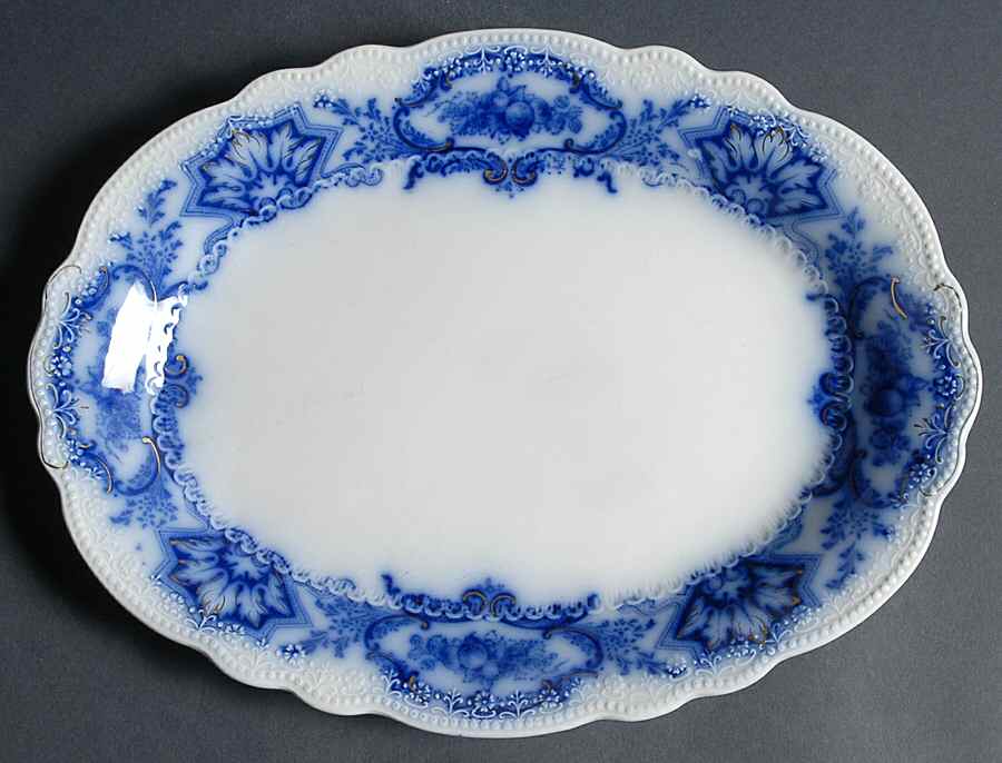 Alaska (Flow Blue, No Gold Ring) 12" Oval Serving Platter by Grindley-1