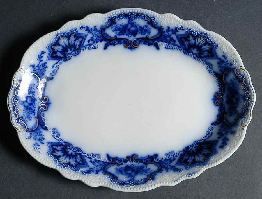 Alaska (Flow Blue, No Gold Ring) 10" Oval Serving Platter by Grindley-1