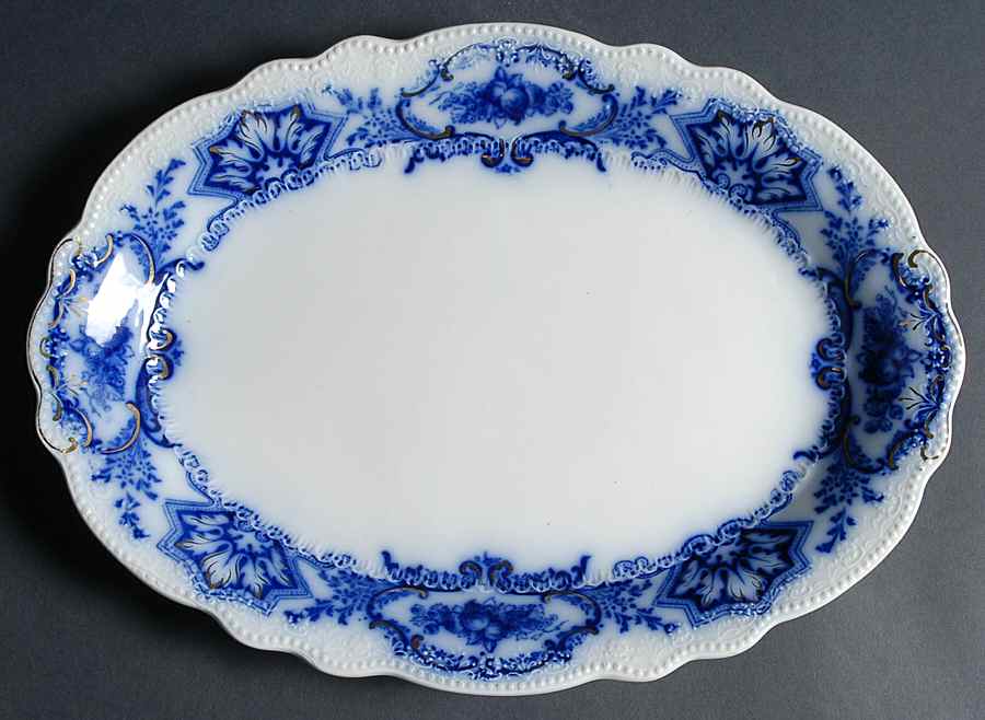 Alaska (Flow Blue, No Gold Ring) 14" Oval Serving Platter by Grindley-1