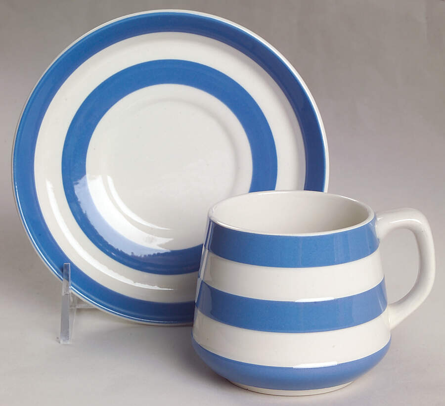 Cornish Blue Cream (Target Stamp) Flat Cup & Saucer Set by T G Green (England)-1