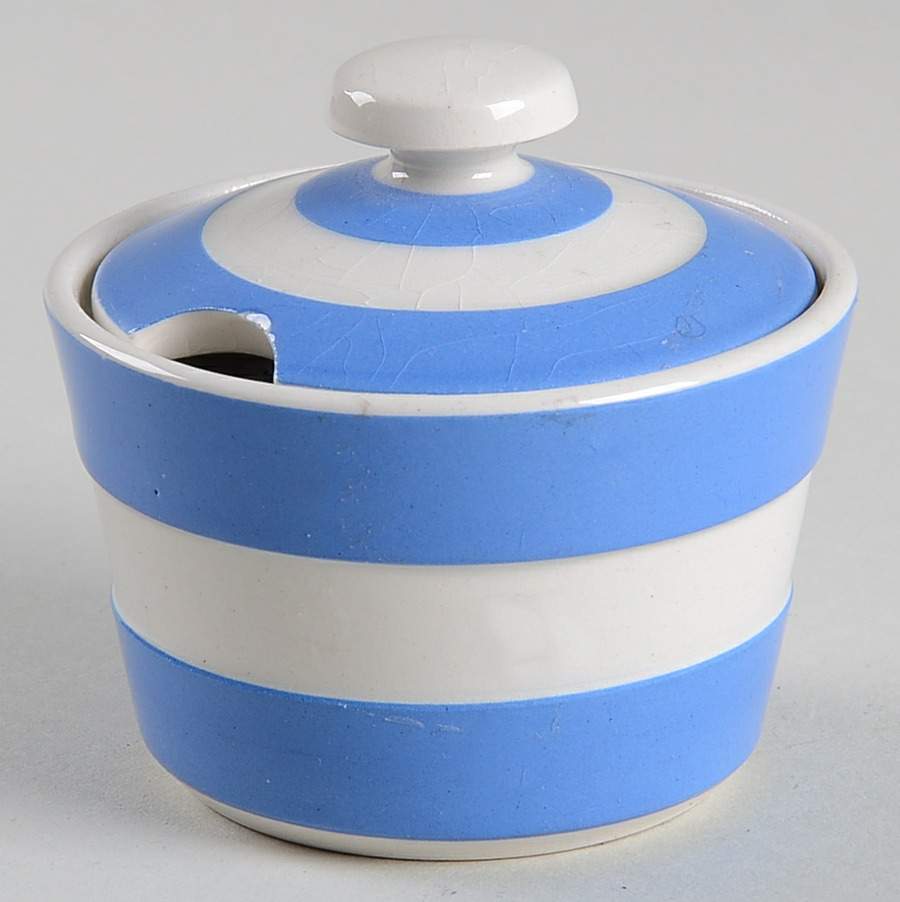 Cornish Blue Cream (Target Stamp) Mustard Jar & Lid by T G Green (England)-1