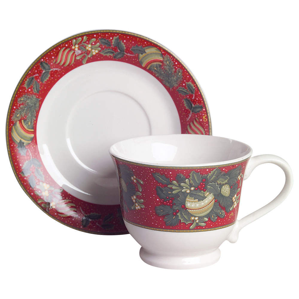 Boughs of Holly Footed Cup & Saucer Set by Gibson Designs-1