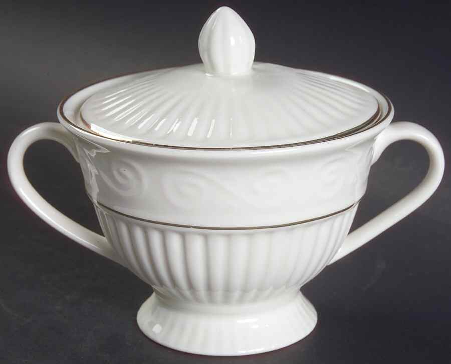 Claremont Gold (White Background) Sugar Bowl & Lid by Gibson Designs-1