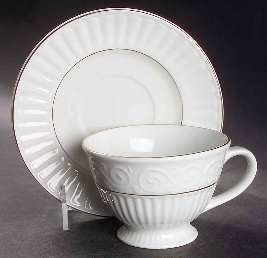 Claremont Gold (White Background) Footed Cup & Saucer Set by Gibson Designs-1