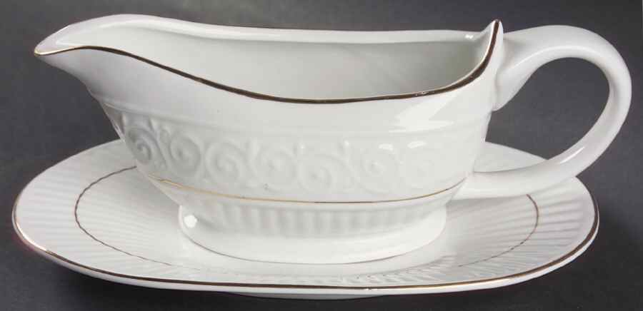 Claremont Gold (White Background) Gravy Boat & Underplate by Gibson Designs-1
