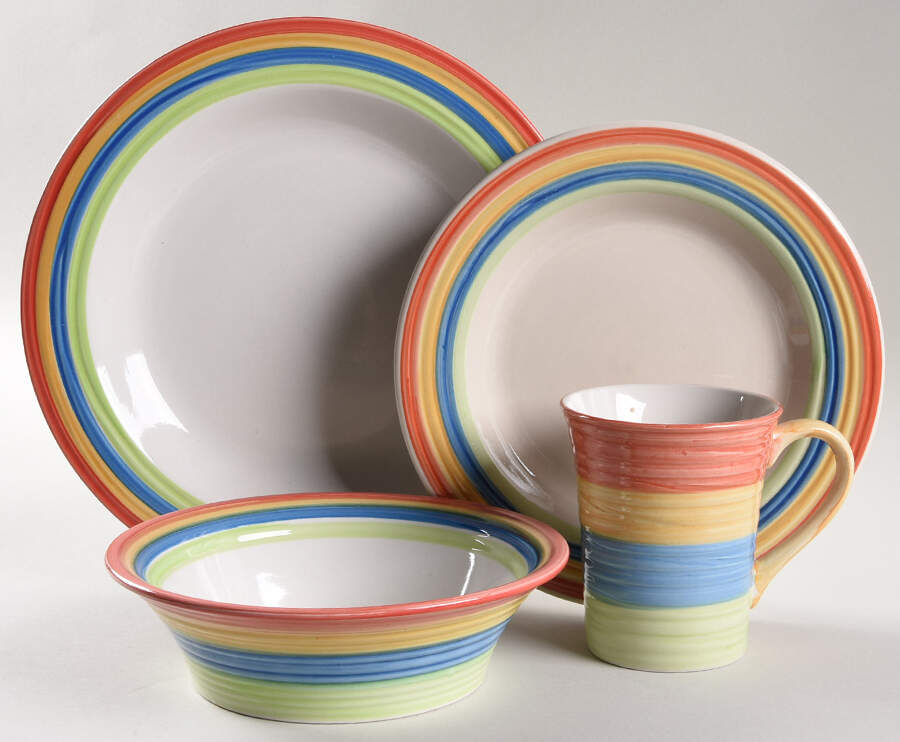 Stylish Living Rainbow Stripes 4 Piece Place Setting by Gibson Designs-1