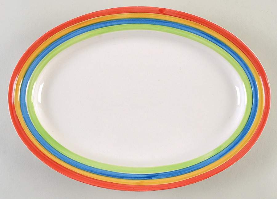 Stylish Living Rainbow Stripes 12" Oval Serving Platter by Gibson Designs-1