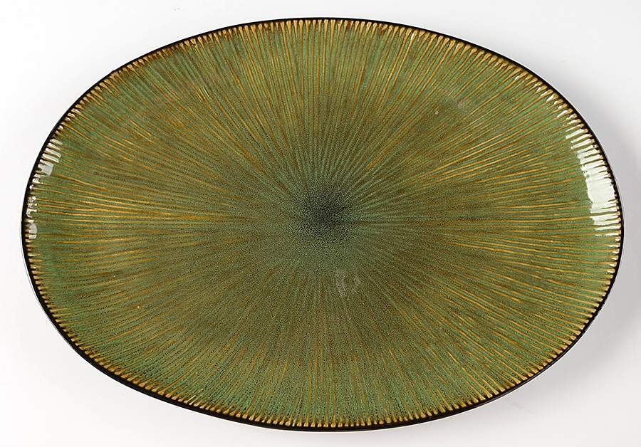 Lotus Leaf Green 15" Oval Serving Platter by Gibson Designs-1