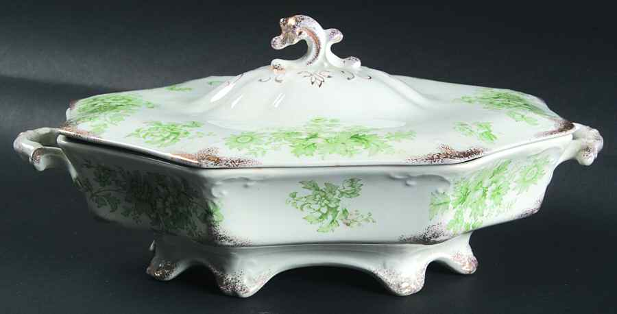Chatsworth Green (Gold Daubs) Oval Covered Vegetable by Grindley-1