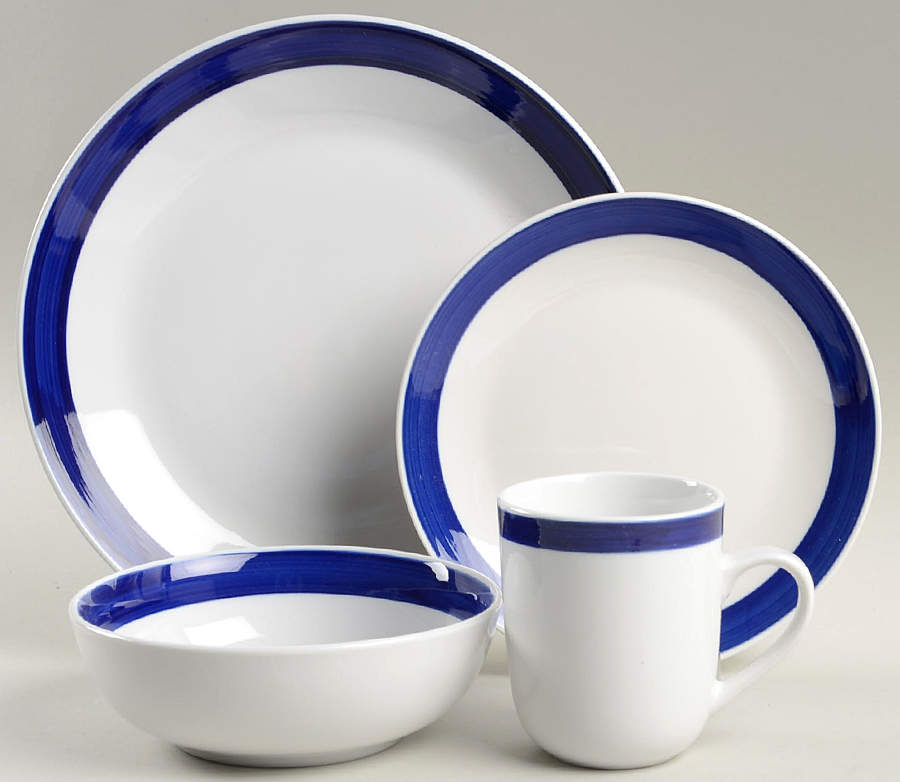 Basic Living III Cobalt (Blue and White) 4 Piece Place Setting by Gibson Designs-1