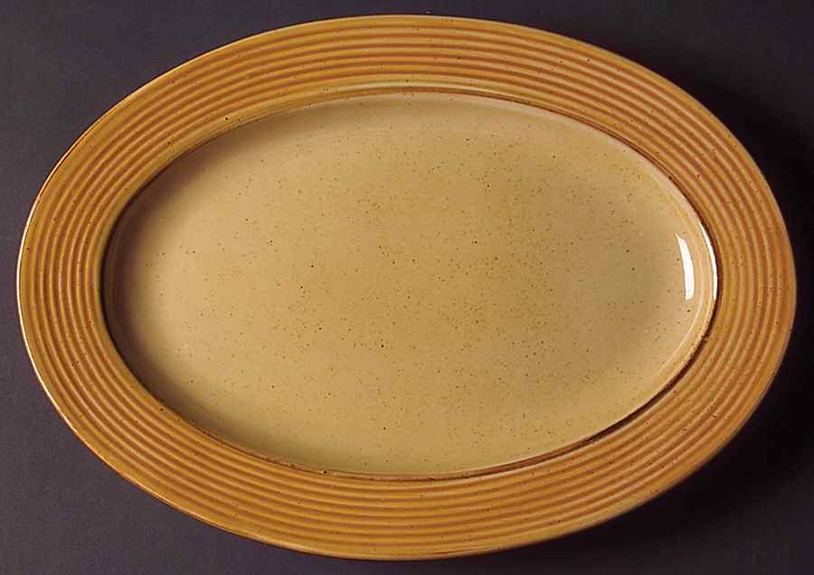Retreat Yellow 13" Oval Serving Platter by Gibson Designs-1