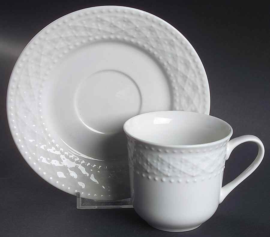 Royal Quilt White Flat Cup & Saucer Set by Gibson Designs-1