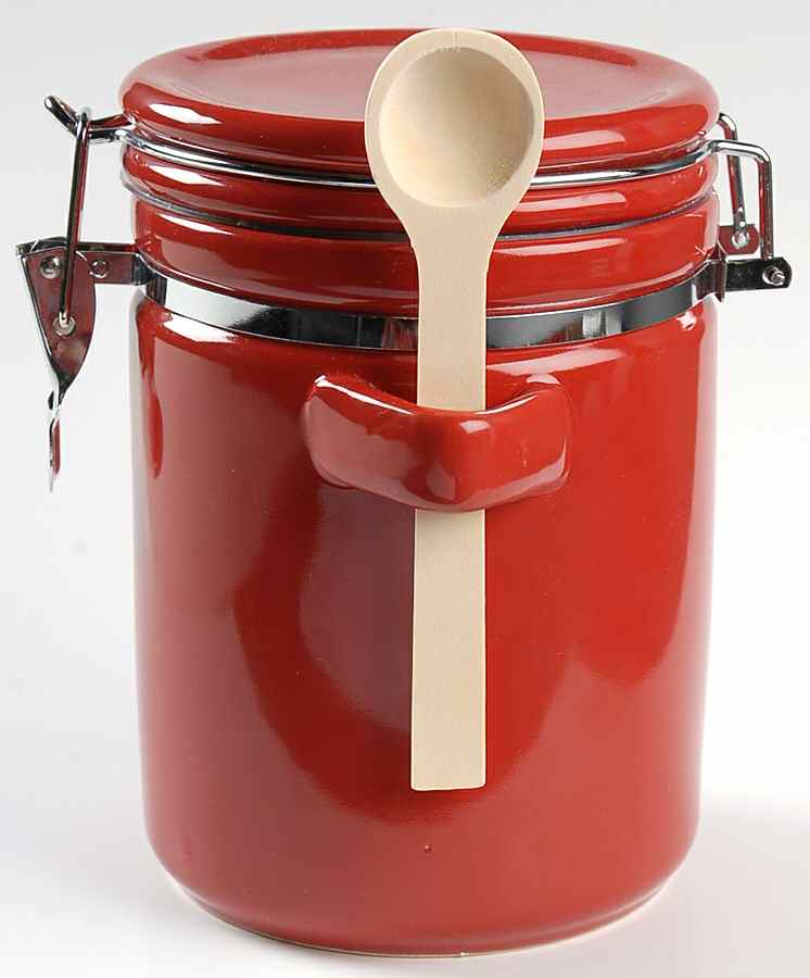 Sensations II Red Medium Canister with Hinged Lid & Wood Spoon by Gibson Designs-1
