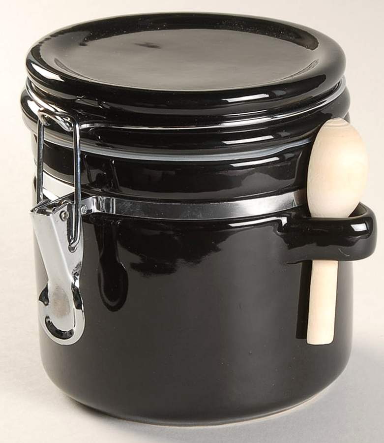Sensations II Black Small Canister with Hinged Lid & Wood Spoon by Gibson Designs-1